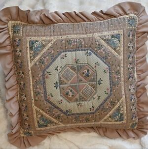 Floral Patchwork Accent Pillow 14 X 14 Old Rose Cottagecore Removable Case